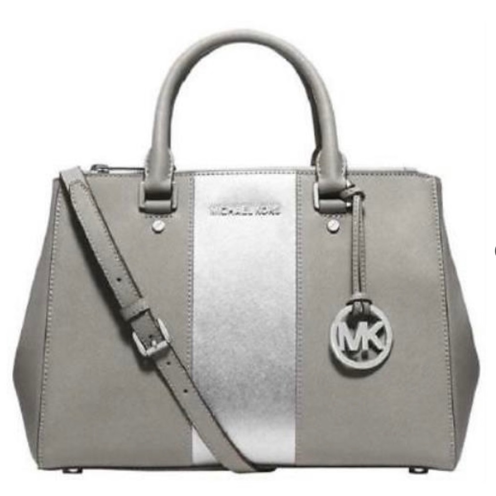 Michael Kors Sutton Pearl Grey Leather Satchel